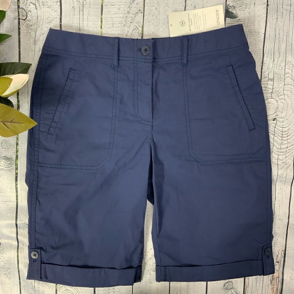 CHICO’S navy blue bermuda length shorts
